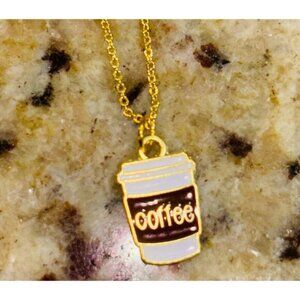 Gold Plated Coffee Charm Necklace and Gold Plated Red Wine Charm Necklace